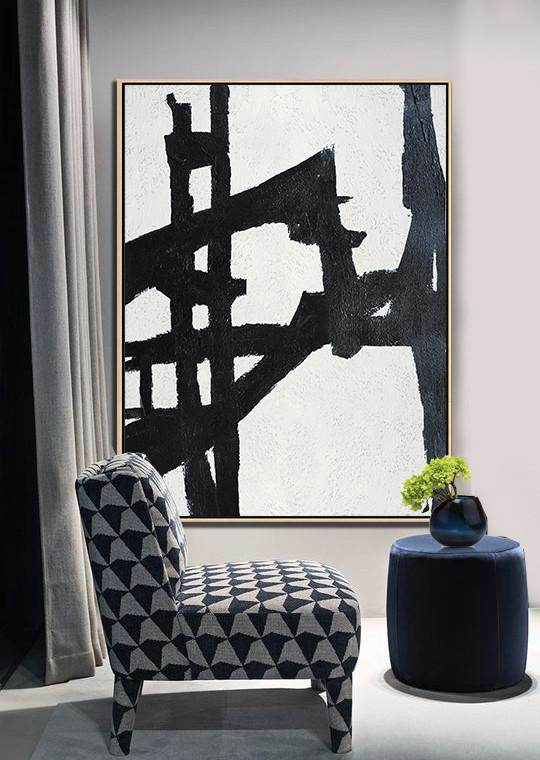 Home Decor Canvas,Black And White Minimalist Painting On Canvas - Hand Paint Large Clean Modern Art